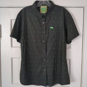 Dixxon The Seamus Irish Short Sleeve Button Shirt Black Green XL Fits Like Large